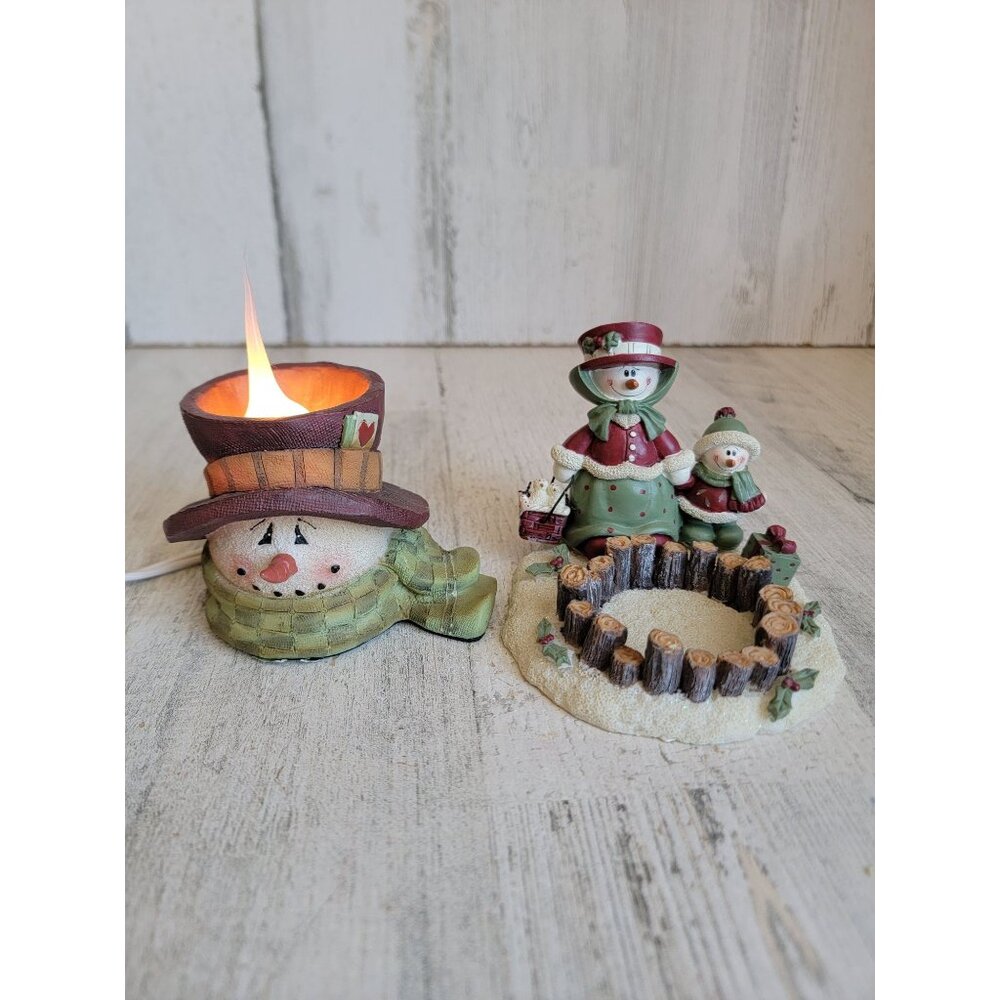 Crazy‎ Mountain Snowman tealight holder light up face Xmas set